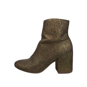 Carlos Santana Gaitlin Gold Metallic Brocade Block Heel Ankle Boots Size 6